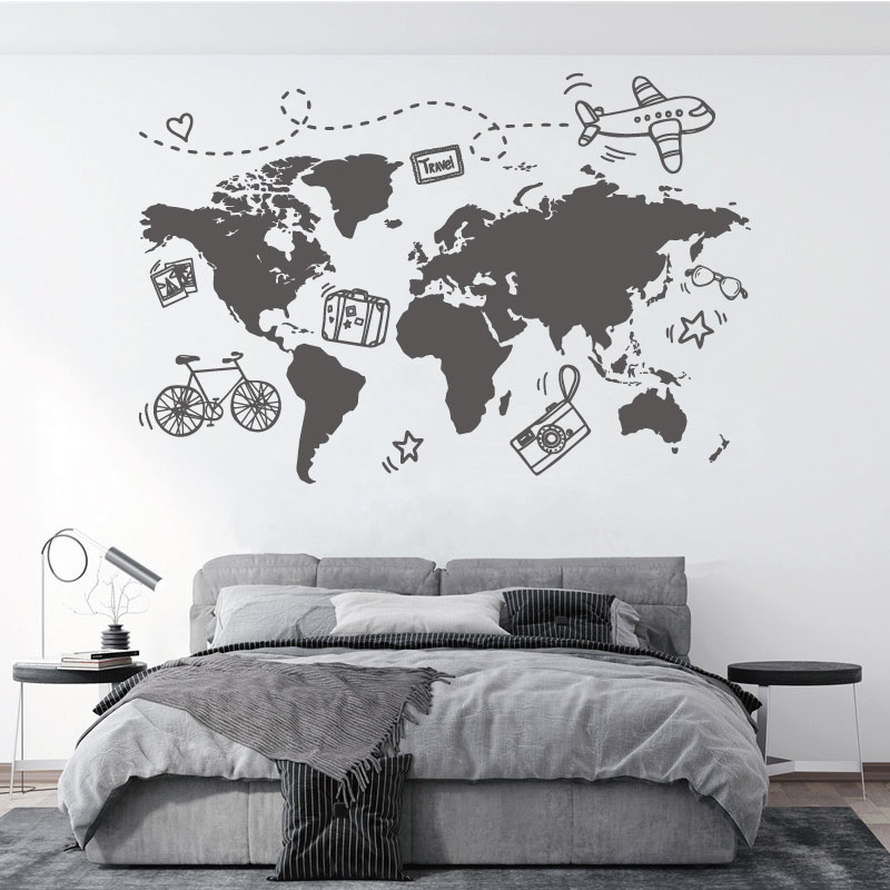 Office Furniture To Go - 旅行の世界地図をモチーフにしたビニールの壁のステッカー,家,寝室,またはオフィスの荷物,クリエイティブな装飾,ギフト,d3