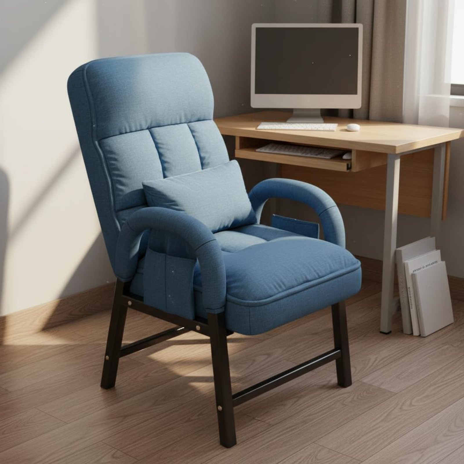 Office Furniture Commercial - ハイバックレイジーソファチェア、調節可能な背もたれ、テキスタイルリクライニングアームチェア、布張りアームチェア、フットスツール付き、頑丈なフレーム