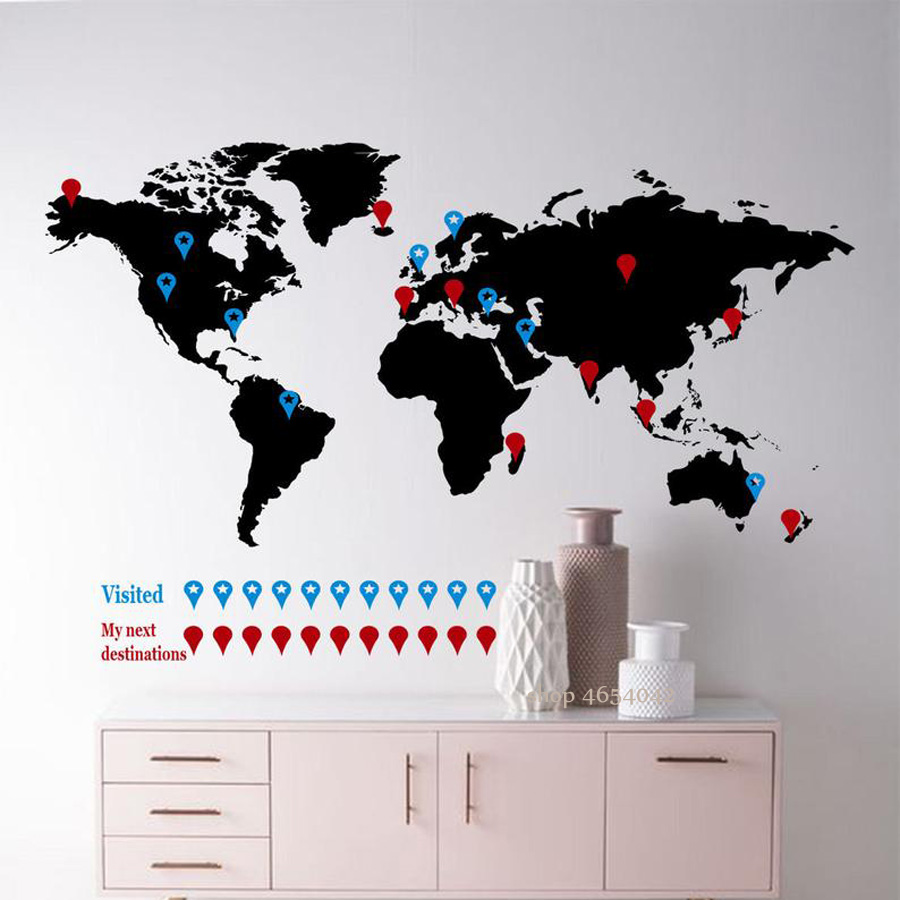 Office Furniture World - 大世界地図ウォールステッカートラベル壁デカールステッカーホームベッドルームリビングルームの装飾オフィス粘着ビニール壁壁画N174