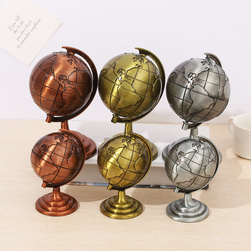 Office Furniture World - ヴィンテージ合金製地球儀フィギュア レトロな世界地図 デスクトップオーナメント ホームデコレーション オフィス 書斎