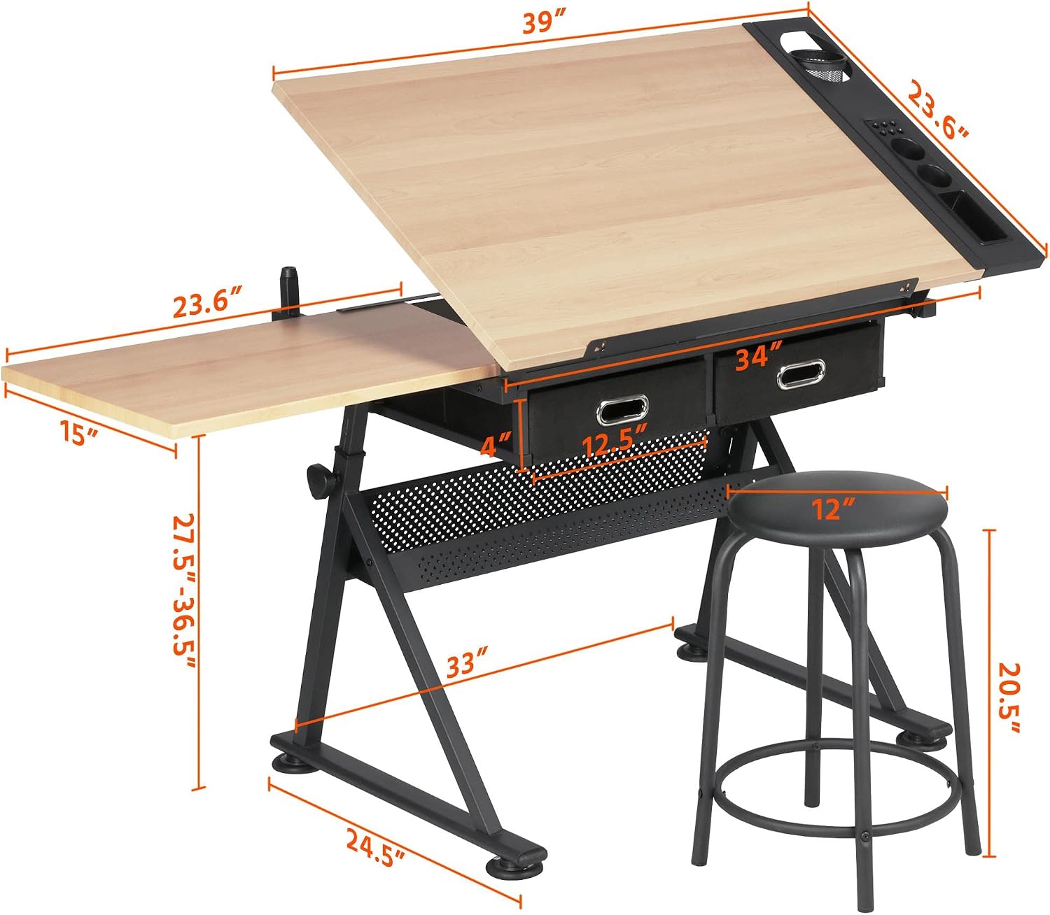 調整可能な製図台アートデスク（お揃いのスツール付き）、傾斜式 - Office Furniture Table のレビューと価格