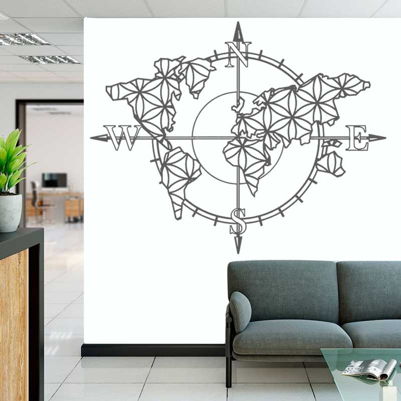 フラワーオブライフ世界地図コンパスビニールウォールステッカー - Office Furniture World のレビューと価格