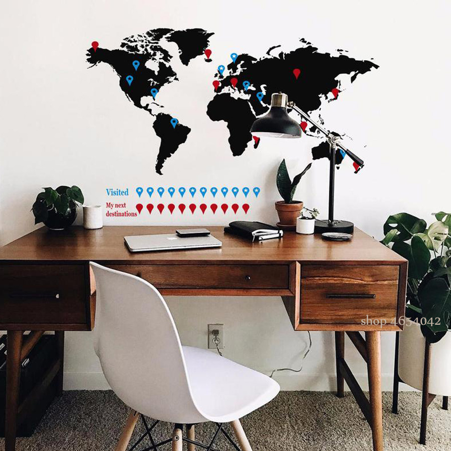 大世界地図ウォールステッカートラベル壁デカールステッカーホー - Office Furniture World のレビューと価格