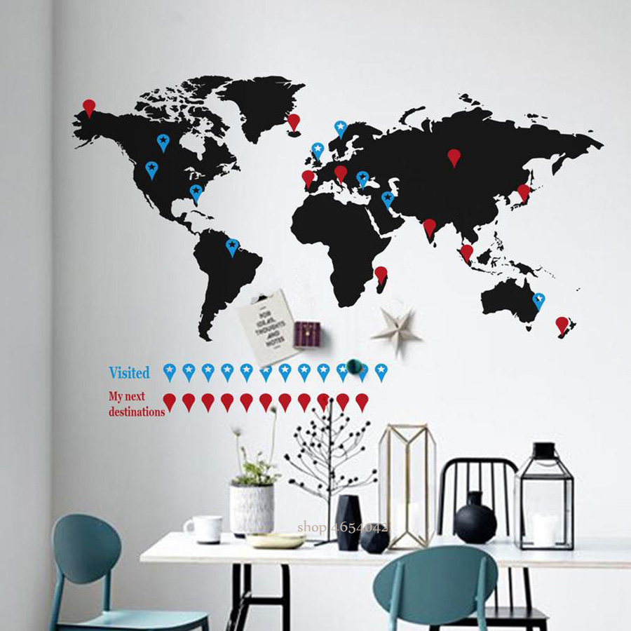 大世界地図ウォールステッカートラベル壁デカールステッカーホー - Office Furniture World のレビューと価格