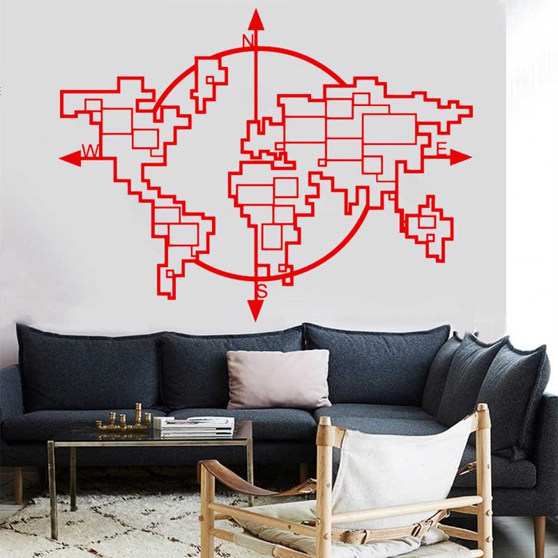 幾何学的な世界地図コンパスビニールウォールステッカーホームリ - Office Furniture World のレビューと価格