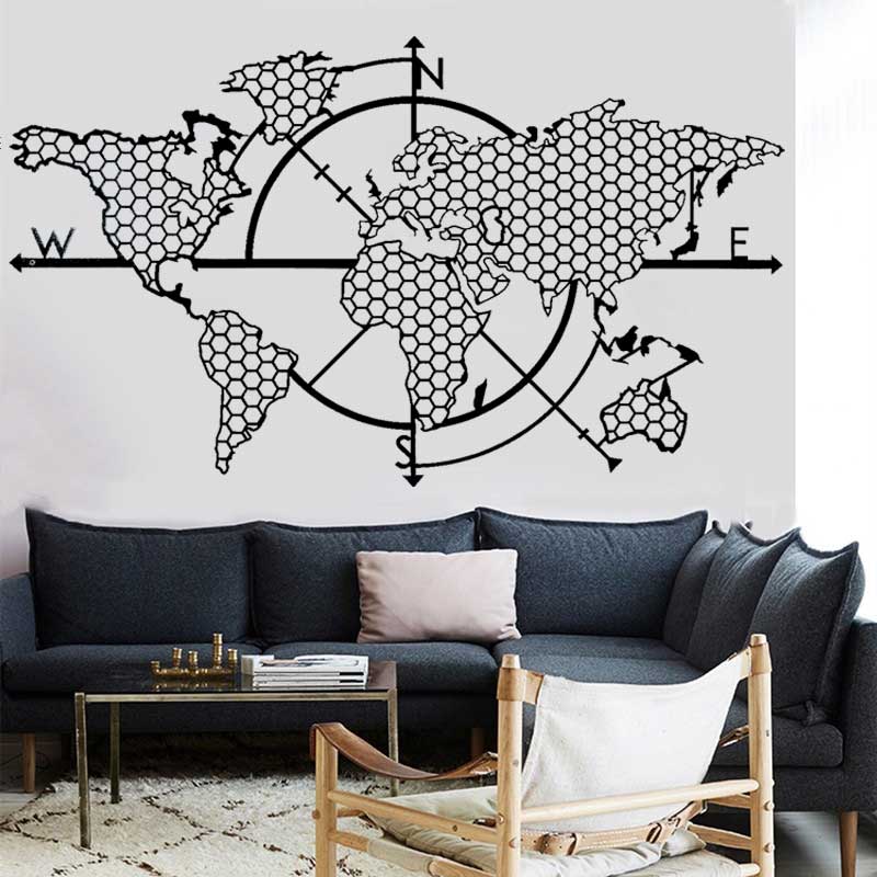 ハニカム幾何学世界地図コンパスビニールウォールステッカーホー - Office Furniture World のレビューと価格